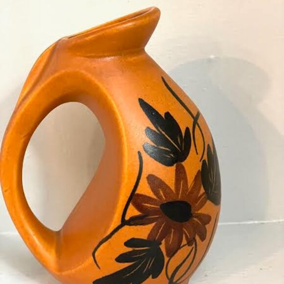 Vintage Mid Century Modern Israeli Kernat Pottery Pitcher Vase,  Hand Painted - Picture 2 of 8